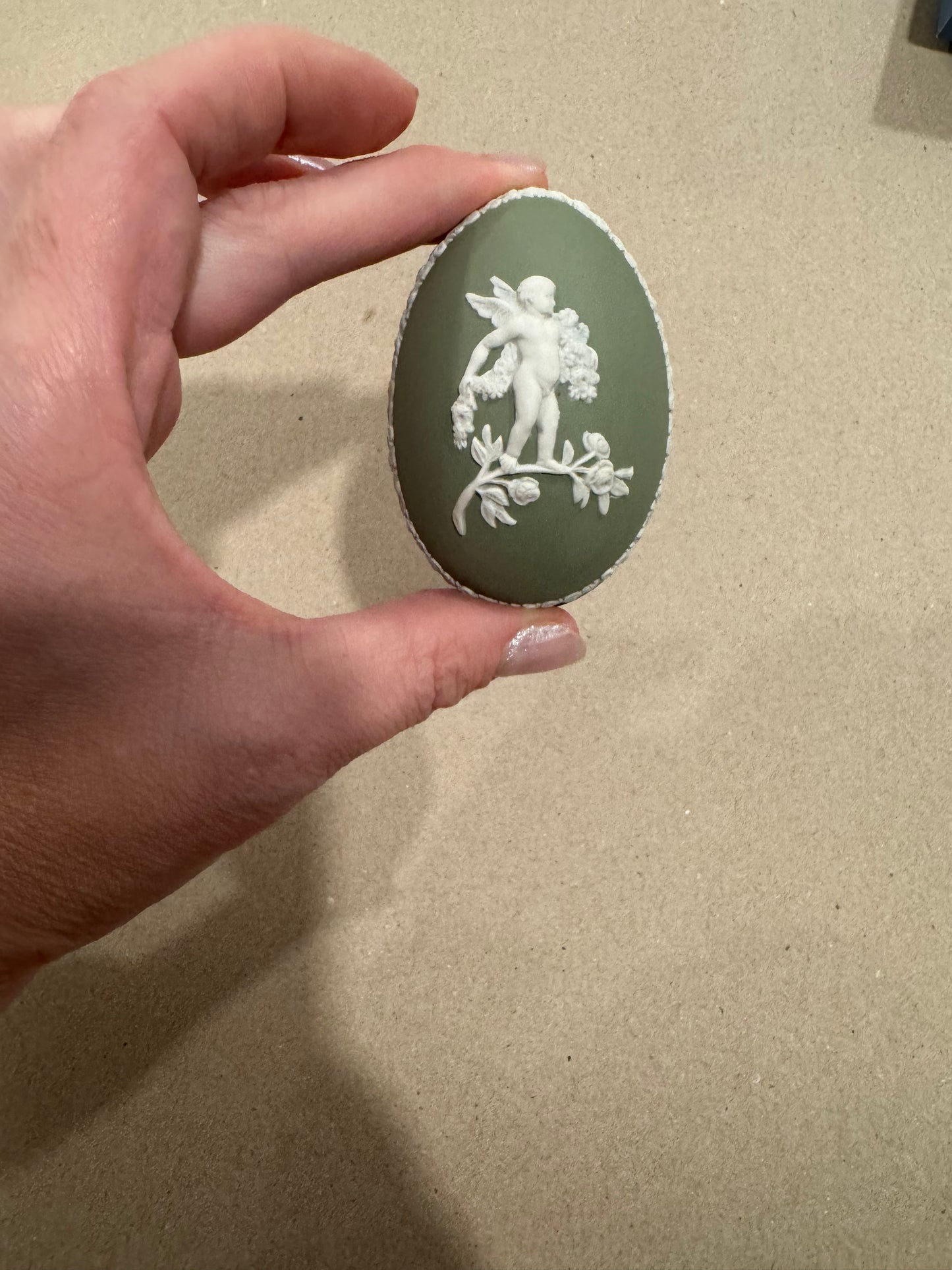 Reserved Wedgwood cherub oval egg dish green