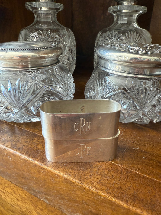 Vintage Sterling Silver Monogrammed Oval Napkin Ring Holders - Choose CRM or JRM