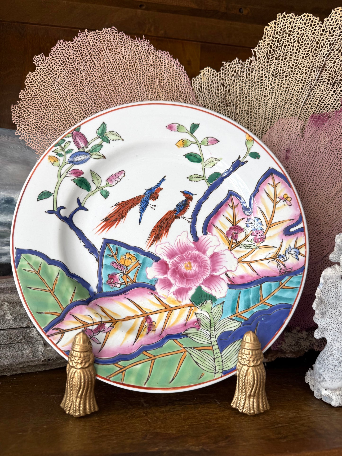 Vintage Hand-Painted Tobacco Leaf 10.5” Plate - Pristine!