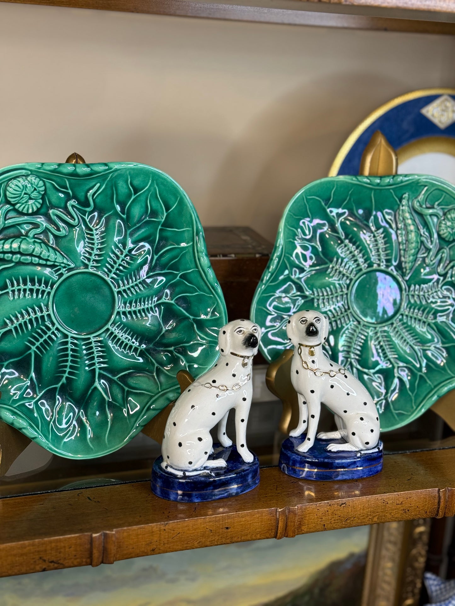 RESERVED: Antique French Majolica Cabbage Leaf Plates in Emerald Green | 8.5” Diameter