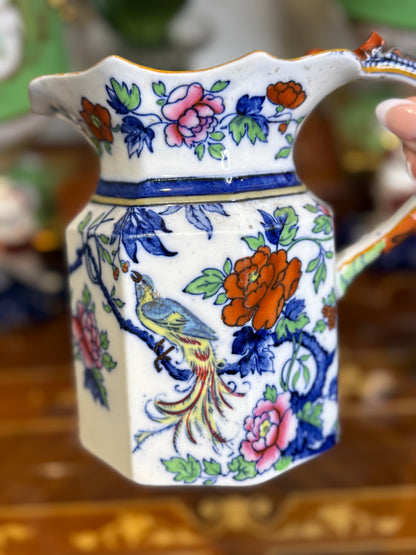 RESERVED - Shelley “Late Foley” Ironstone Jug, c. 1890 – Polychrome Floral with Bird Motif, Staffordshire