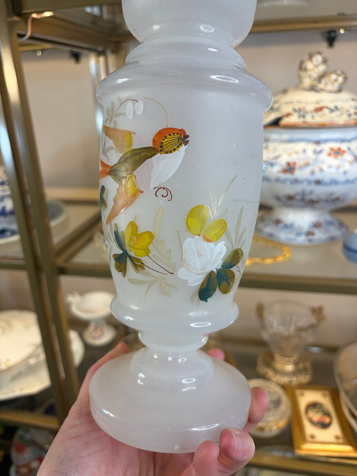 Lovely Bristol glass handpainted vase with bird!