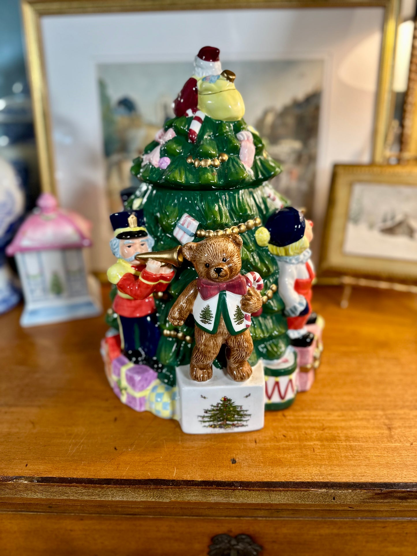 Festive Vintage Spode Christmas Tree Figural Cookie Jar, 13"