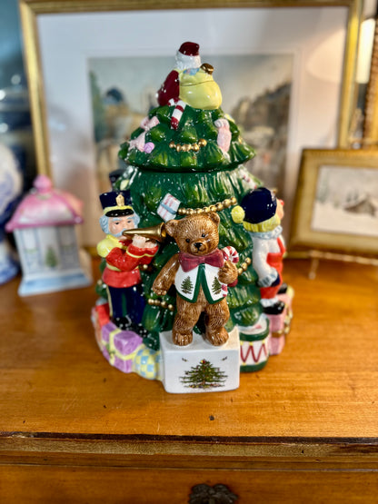 Festive Vintage Spode Christmas Tree Figural Cookie Jar, 13"
