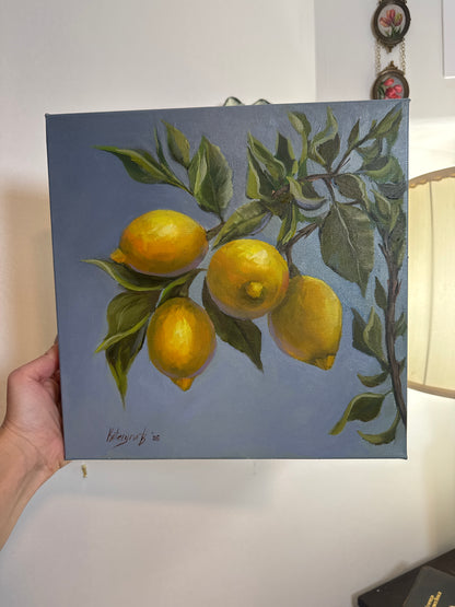 Lemons unframed oil painting 12x12”