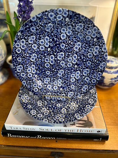 Pair of Vintage Crownford Blue Calico Dinner Plates – England, 10.5"