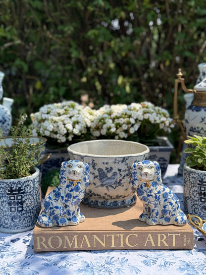 Danny's Fine  Porcelain - Blue & White, 5.5" Tall Spaniel Dog Pair (2) New Reproductions