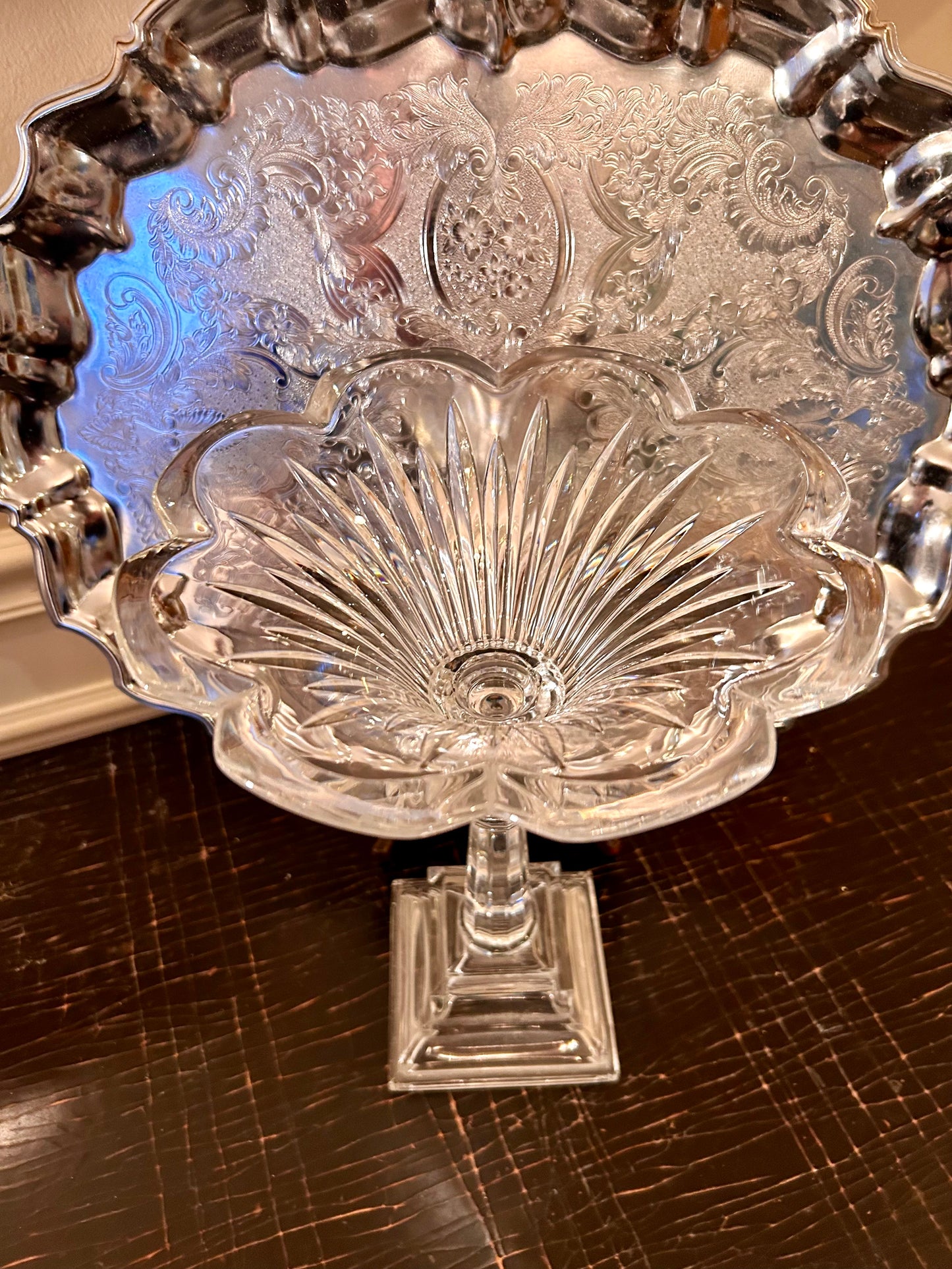 Statuesque sparkling crystal footed pedestal dish