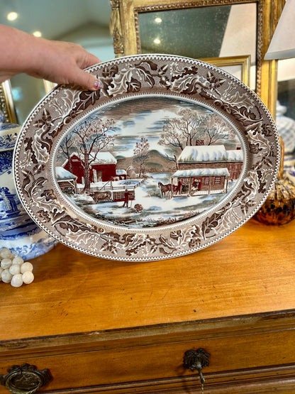 Vintage Johnson Brothers “Historic America" Holiday Platter, Made in England, 20"