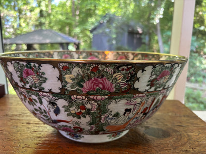 Stunning 14 1/4” Famille rose bowl with gold rim!