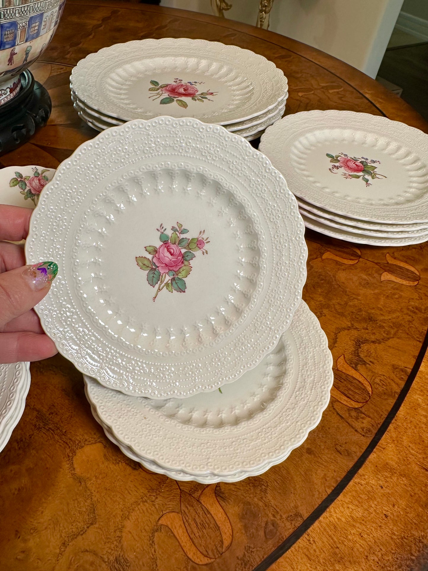 Vintage Copeland Spode “Billingsley Rose” 5-Piece Place Setting, Service for 4 | Jewel Embossed English Floral China