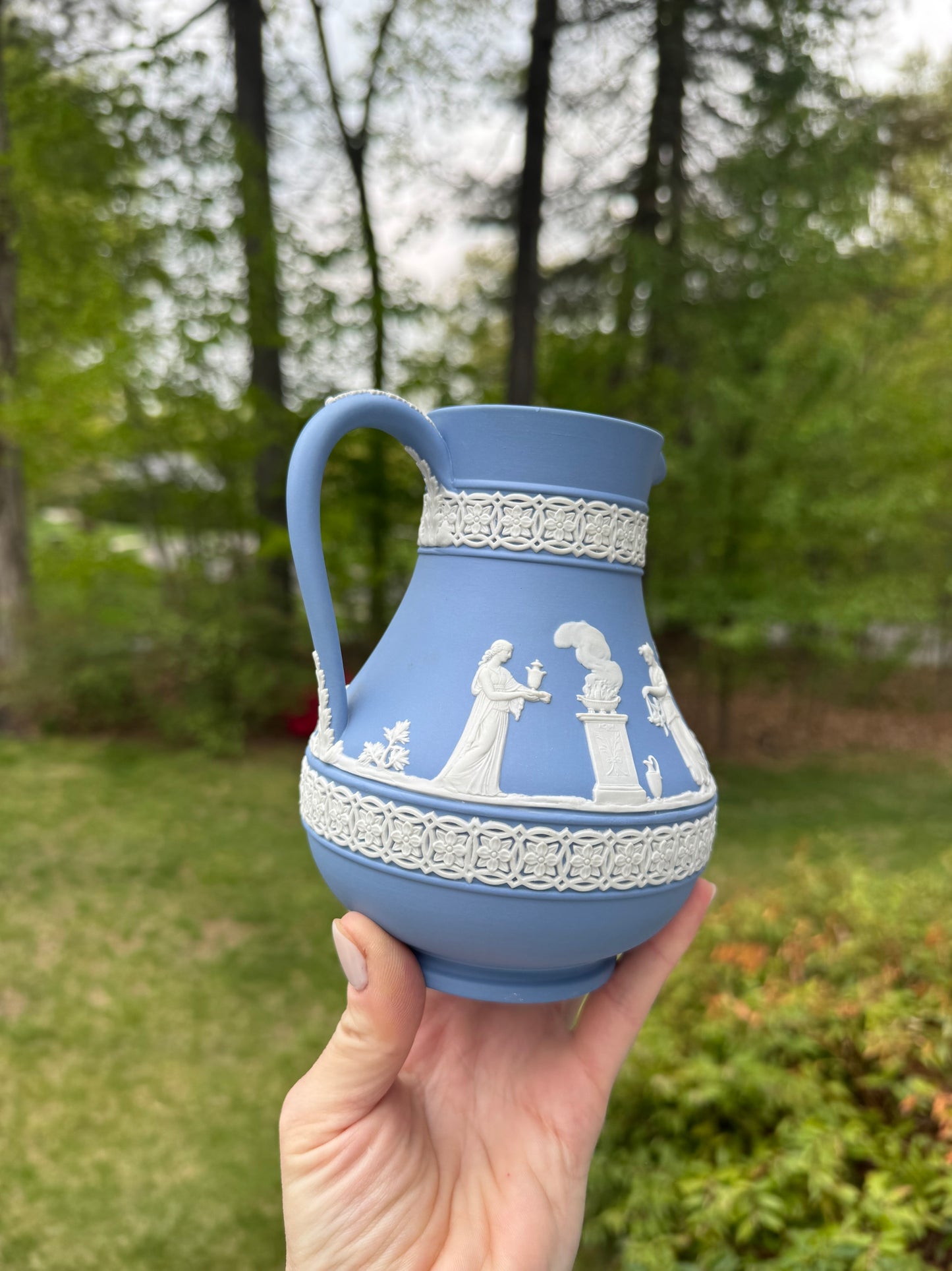 Light blue Wedgewood water pitcher 6”