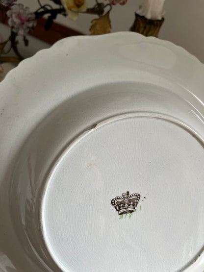 Live 09/29 Antique English Staffordshire Chinoiserie Plate, Underglaze Apple Green, Bird & Peony, Crown Mark Pattern 258, c. 1830–1850