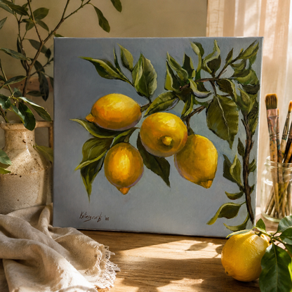 Lemons unframed original oil painting 12x12”