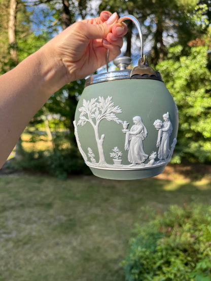 Live 06/15 Sage green Wedgwood lidded jar