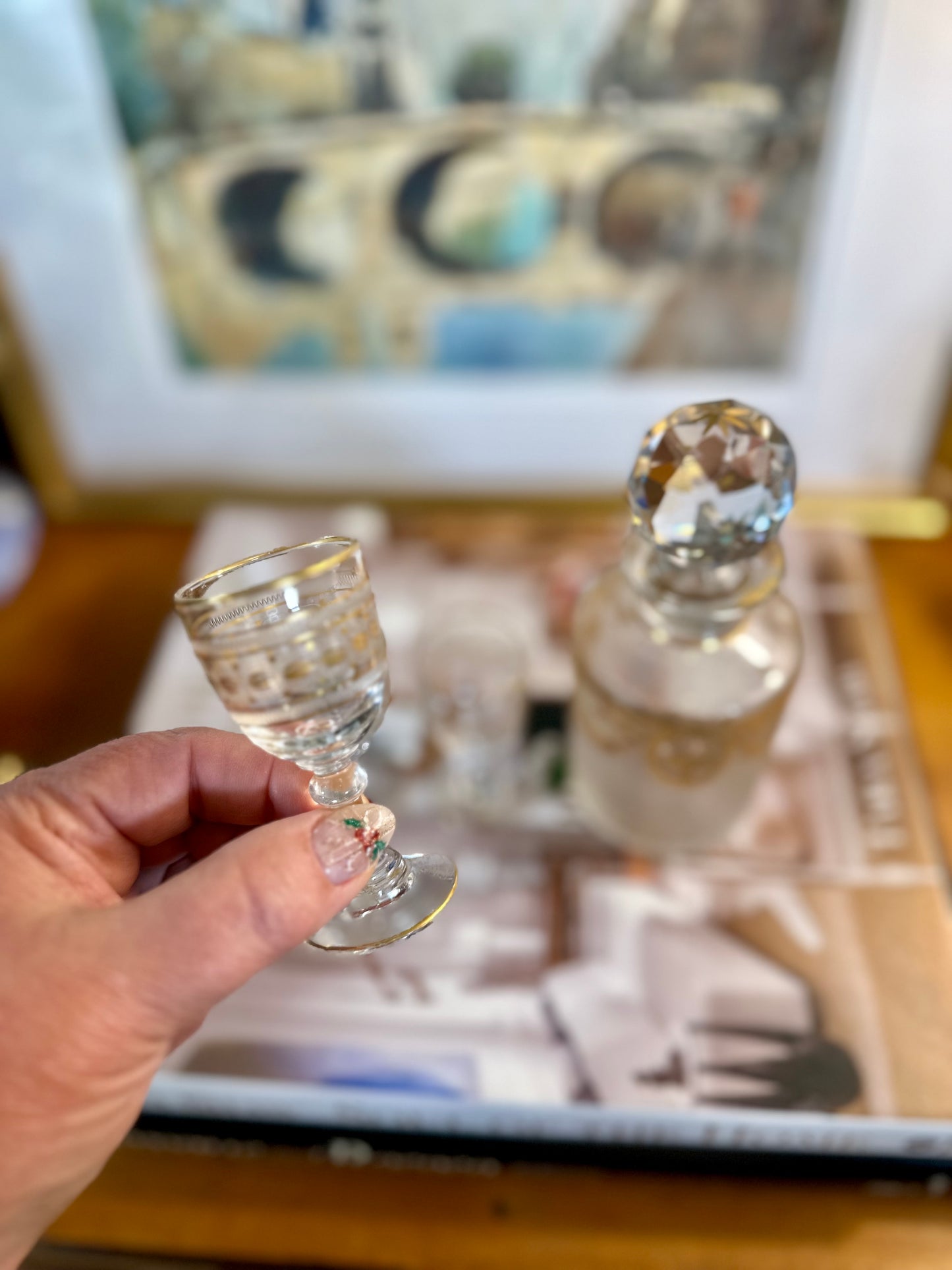 Antique St Louis Crystal Perfume Bottle Decanter & Cordial Glasses