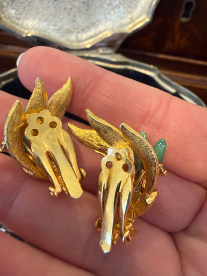 Vintage Clip Faux Jade Earrings