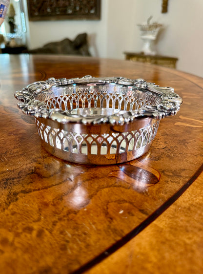 Vintage Lunt Eloquence Silver-Plated Wine Bottle Coaster | Ornate Floral & Pierced Design