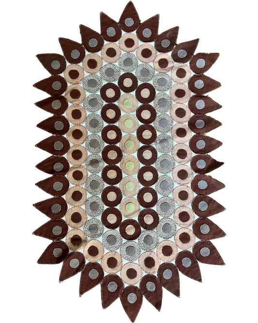 Original Antique 19th Century Hand-Stitched Wool Penny Rug Table Cover | Folk Art Textile