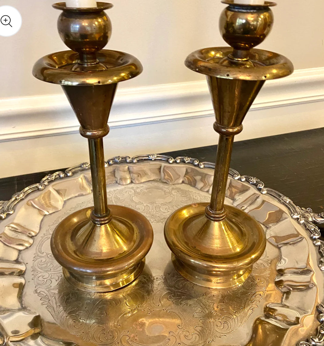 Pair of vintage brass mid century motorcycles candlestick holders