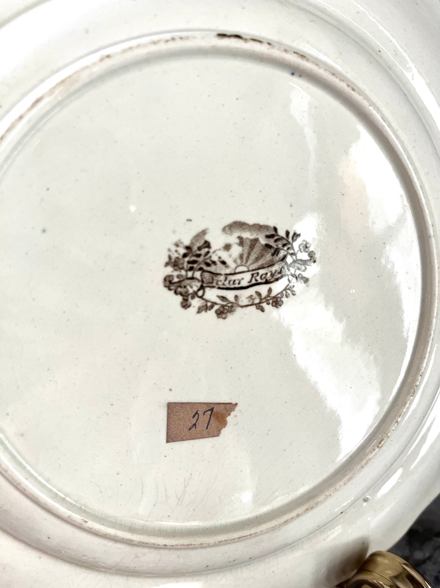 RESERVED - YARBRO.SHIRLEY - Live 06/29 James & Ralph Clews “Solar Rays” Brown Transferware Plate| c. 1825–1835