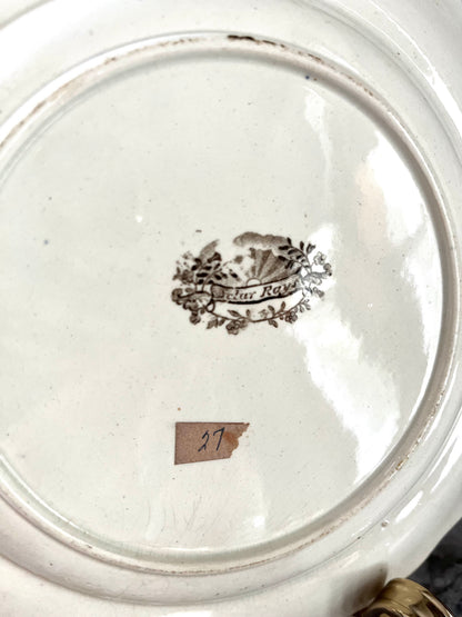 RESERVED - YARBRO.SHIRLEY - Live 06/29 James & Ralph Clews “Solar Rays” Brown Transferware Plate| c. 1825–1835