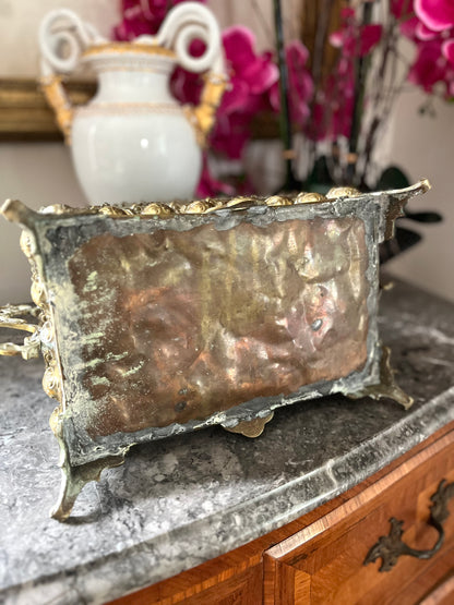 Live 06/22 Antique French Brass Jardinière Cachepot with Copper Liner