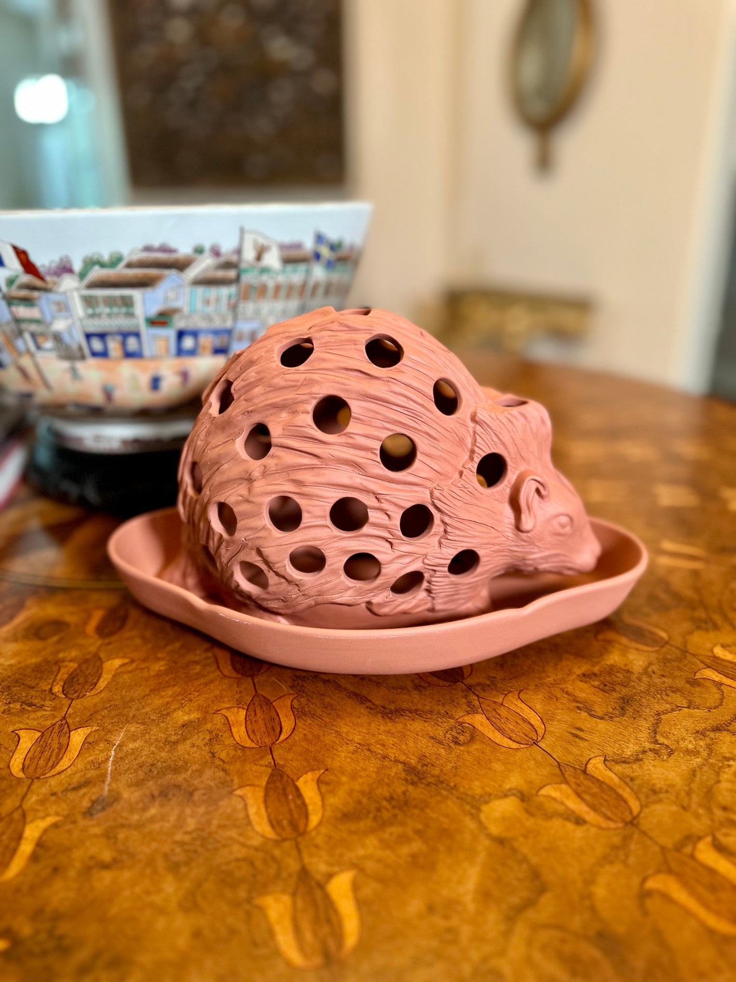 Rare Wedgwood Jasperware Hedgehog Bulb Pot & Stand, Terracotta, c. 1971