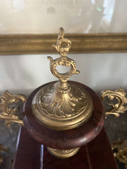 Exceptional Antique Rococo S. Marti France Rouge Griotte Marble And Bronze Ormulu Mantle Clock Circa 1860-1870