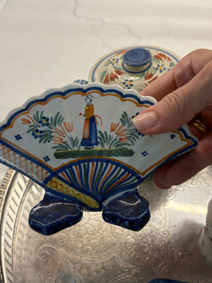 WCCR Charitable Item #191 | HB Quimper France Fan Vase | Hand-Painted French Faience | 5.5"