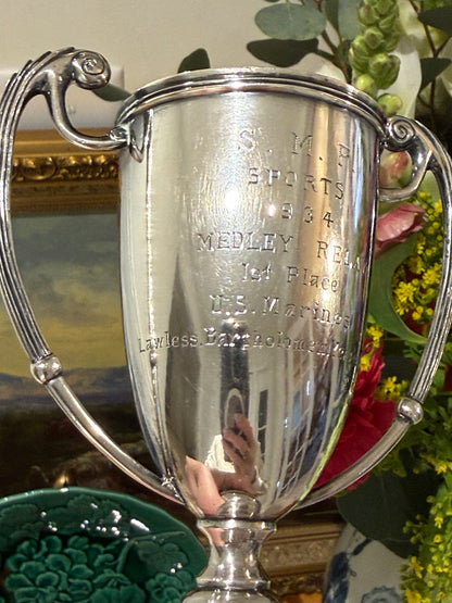 1934 U.S. Marine Corps Medley Relay Trophy | Silverplate | Named Team Engraving, 7” Tall