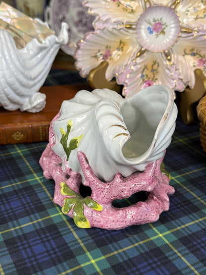 Antique 1860’s Copeland Majolica Conch Shell & Pink Coral Spoon Warmer | Victorian England