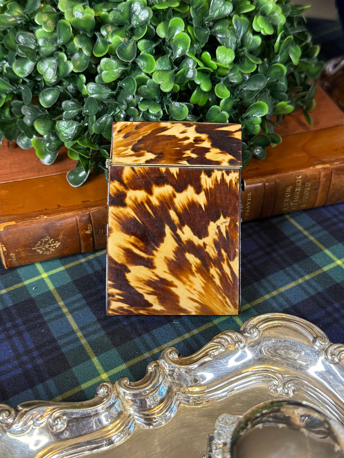 Antique Miniature Tortoiseshell Calling Card Case | Petite Victorian Card Case | 2” x 3”