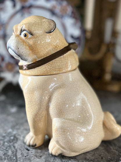 Fabulous Antique Staffordshire Pug Tobacco Jar – 19th Century English Pottery