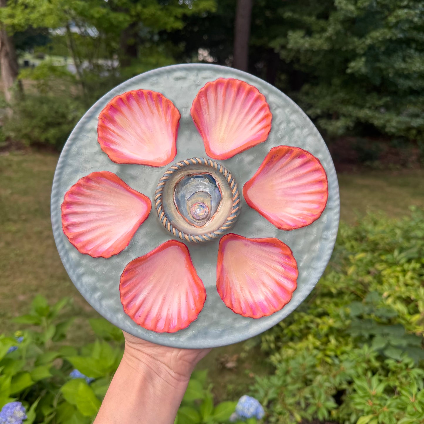 Pearl hand painted oyster plate