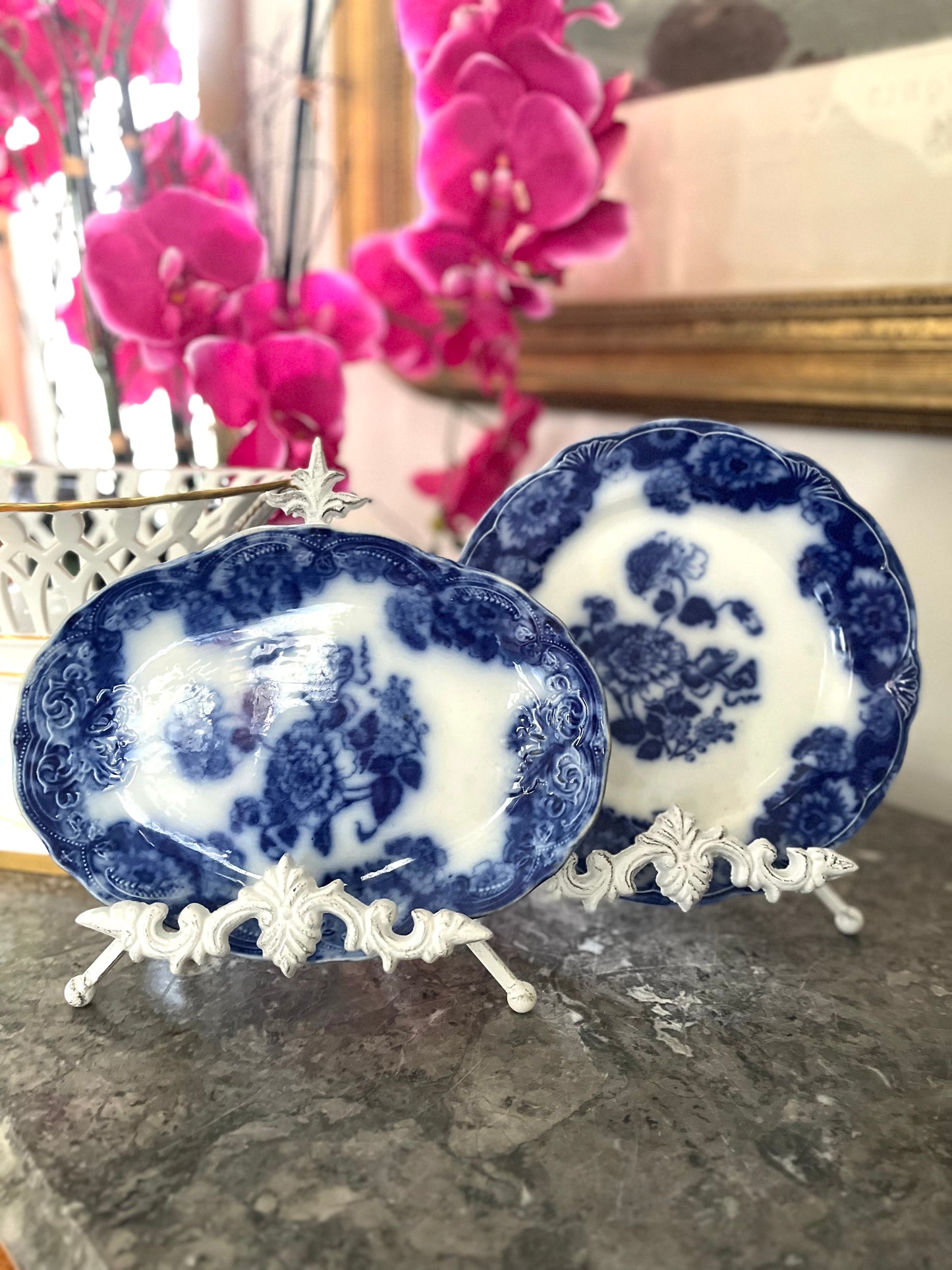 RESERVED - CASEY - Live 07/07 Antique Cambridge Flow Blue Plate And Platter
