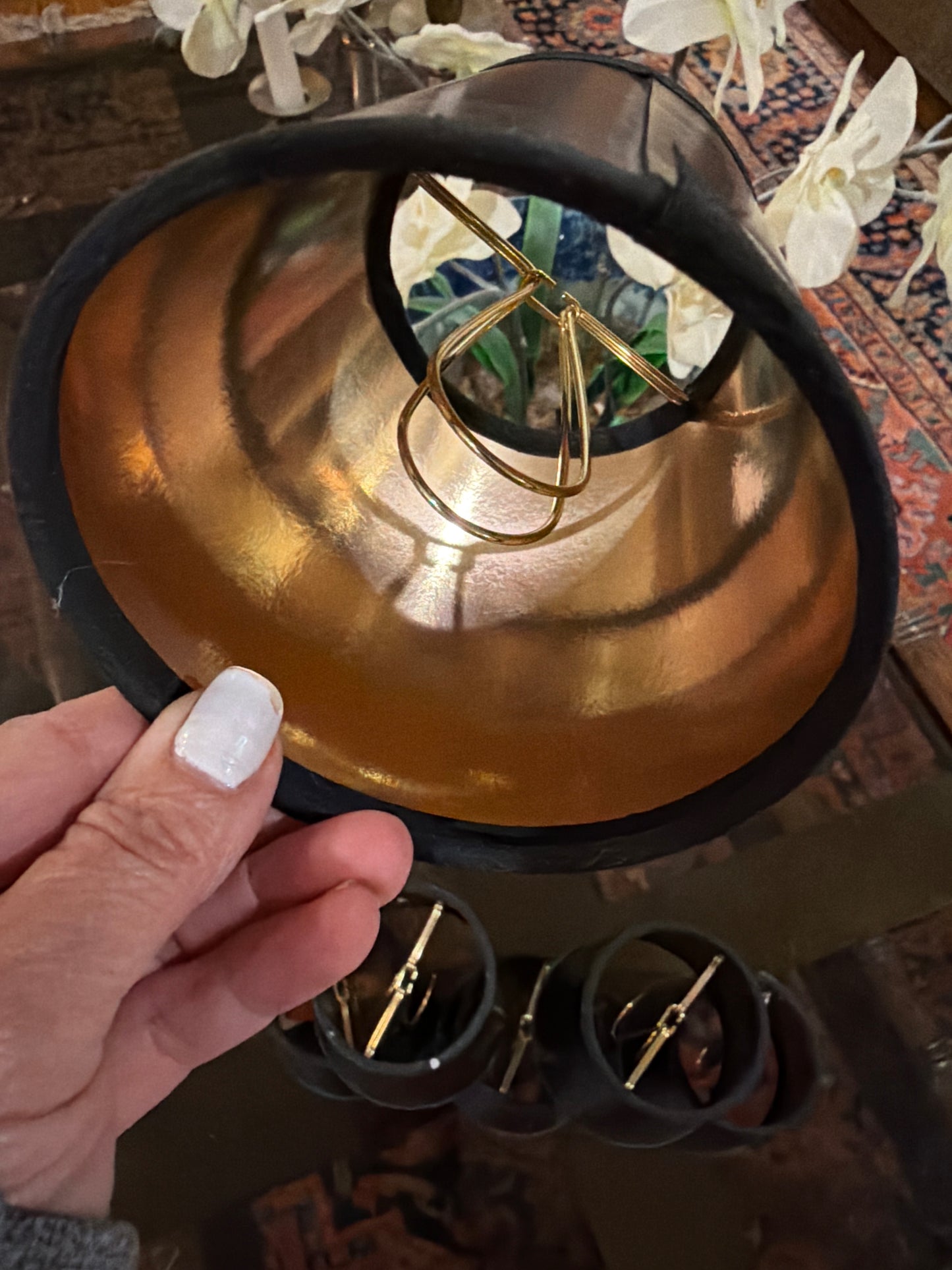 set of 6 Hollywood regency chandelier black shades gold interior