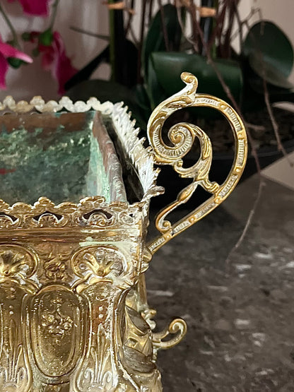 Live 06/22 Antique French Brass Jardinière Cachepot with Copper Liner