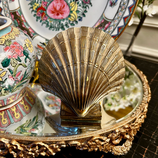 Vintage brass palm beach regency clam shell decor