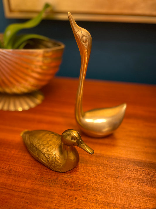 Vintage Solid Brass Swan & Duck