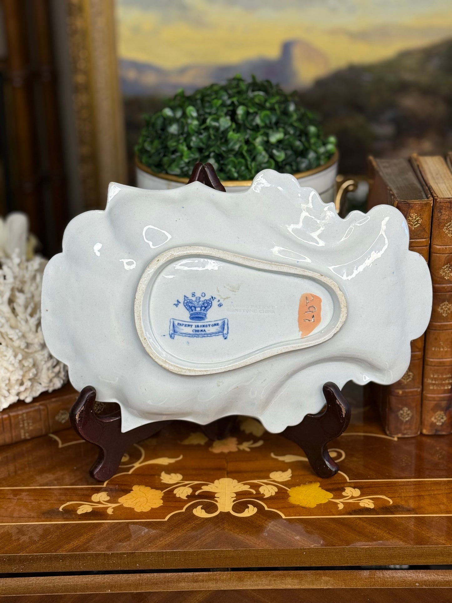 Antique Mason’s Ironstone Shell-Form Dish – Blue & White, c. 1890, 10” Long