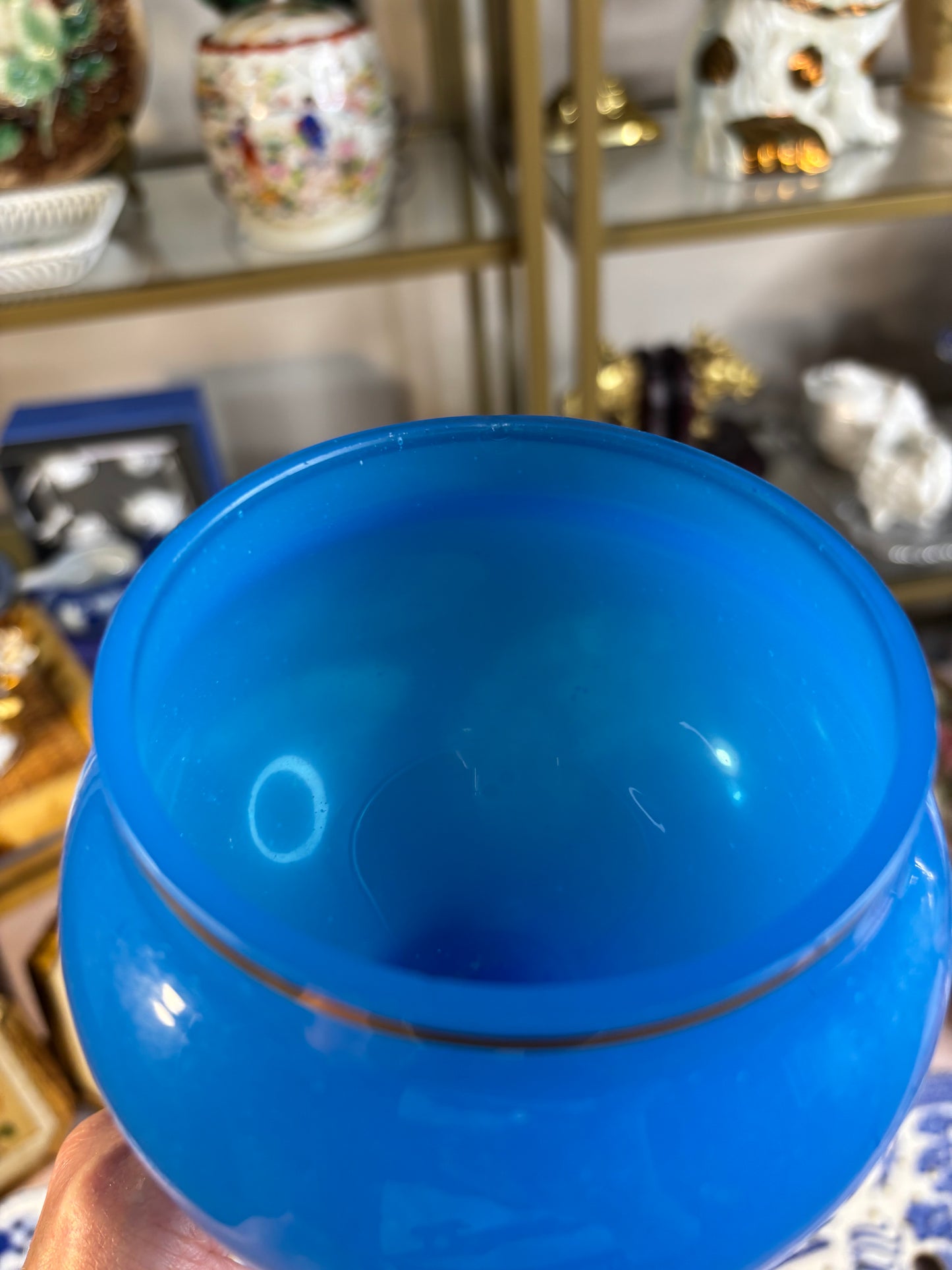 Beautiful opaline glass pedestal with gold! As is!
