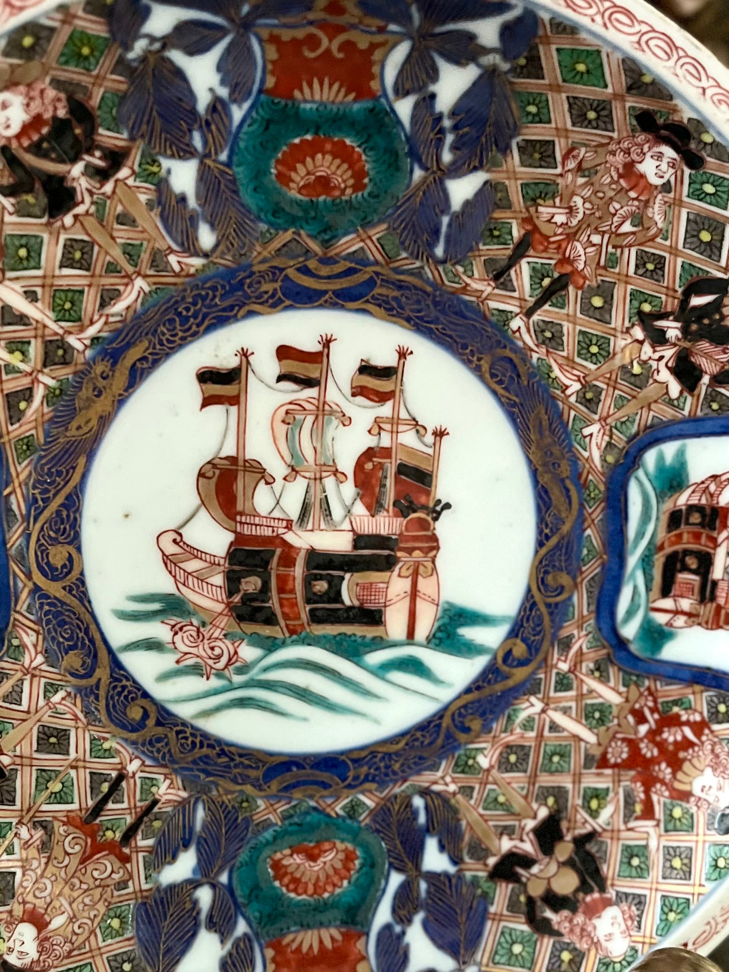 RESERVED - KCDINKS - Live 7/7 Antique Japanese Imari Black Sails Cabinet Plate | Meiji Period Porcelain