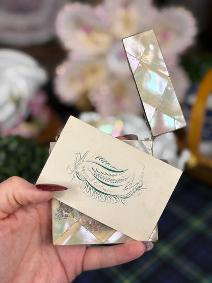 Antique Victorian Mother-of-Pearl Calling Card Case with Sterling Silver Cartouche | Harry F. Eastman Card | c. 1860–1890