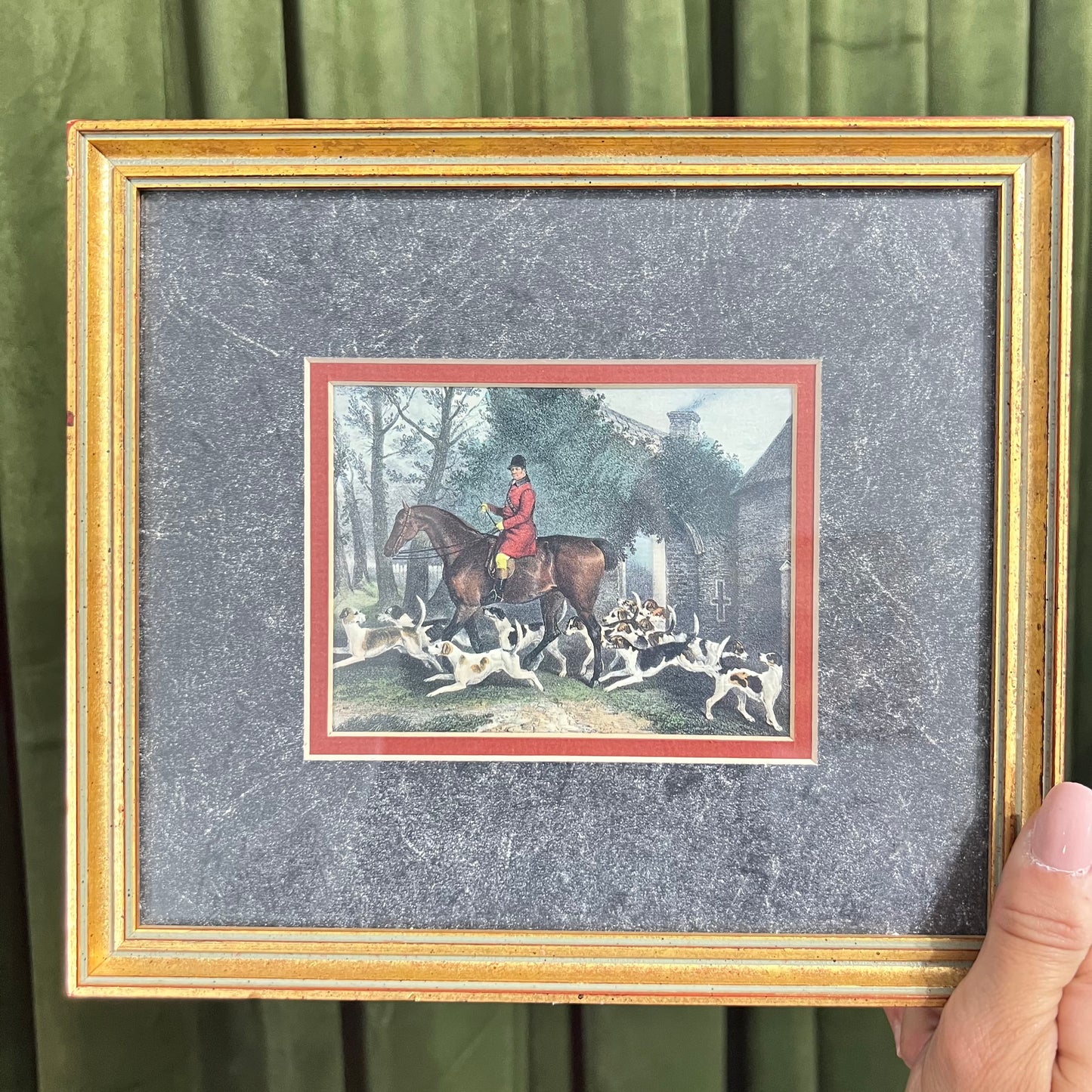 Set of 2 Robert Grace Wooden Framed Fox Hunting Scene Prints