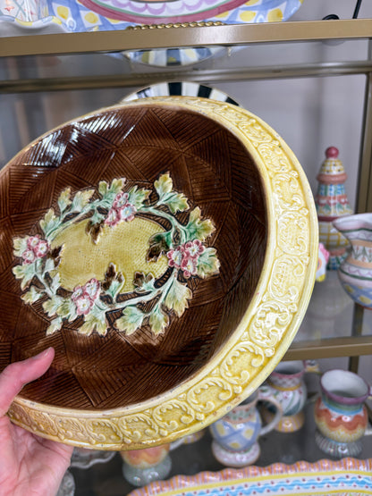 Antique Majolica bread platter with beautiful flowers!