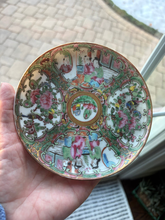 Antique Rose Medallion Saucer 5 3/8”