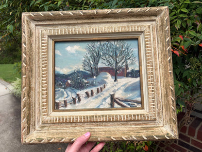 Lovely original signed and framed painting of snowy cabin scene!