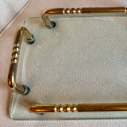 Chic vintage aged brass & glass vanity perfume tray