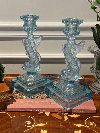 RESERVED - THERESA - KOY BLUE IRRIDESCENT CANDLESTICKS